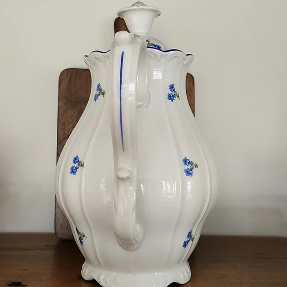 MZ CZECHOSLOVAKIA Vintage white teapot with lid blue ditsy floral